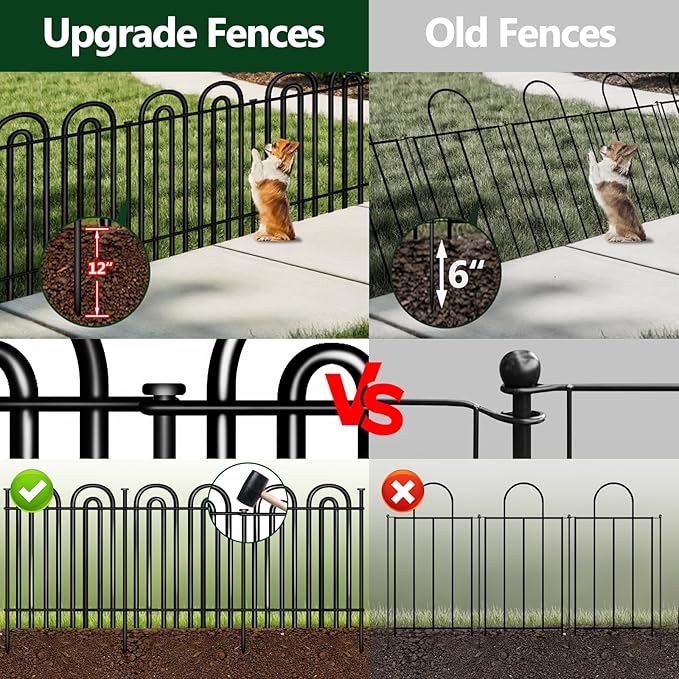 Decorative Garden Fence, 10 Panels No Dig Fence, 32 in(H) x 24.16 ft(L) Animal Barrier for Dogs Rabbits, Rustproof Metal Arched Decorative Garden Fences for Flower Bed, Outdoor, Yard, Patio