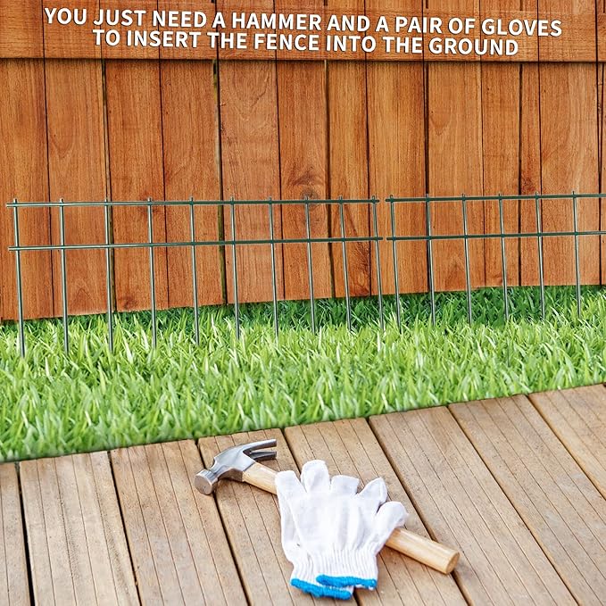 Adavin No Dig Animal Barrier Fence Green Garden Fences, 10 Pack 20 in(L) X10 in(H) Dog Under Fence Barriers, 2 Inch Gap for Dog Rabbits Fences Panel Ground Stakes for Outdoor Patio. Total 17 Ft(L)