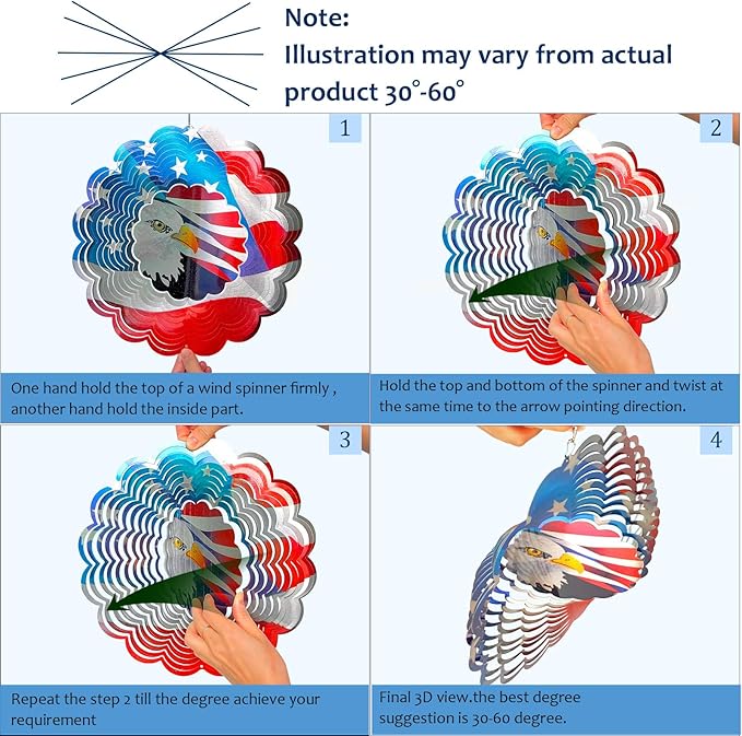 American Flag Wind Spinner - Patriotic Eagle Design | 12In 3D Holographic Hanging Wind Sculptures & Spinners, Outdoor Yard & Garden Decor for 4th of July, Memorial Day | Gift for Men, Women