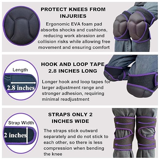 Men/Women Knee Pads for House Cleaning, Soft Flexible Kneepads for Gardener Plumber Mechanics Carpet Grocery Workers, Protective Knee Pad with Adjustable Straps for Kneeling Crawling, Purple S (1 Pair)