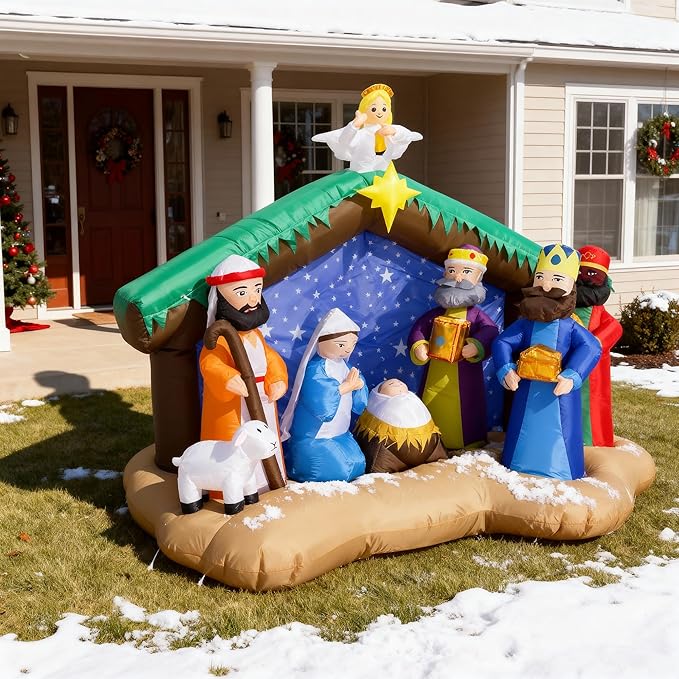 8.5 FT Christmas Inflatables Nativity Scene Outdoor Decorations, Christmas Blow Up Yard Decorations Nativity Sets for Garden Lawn Xmas Decor