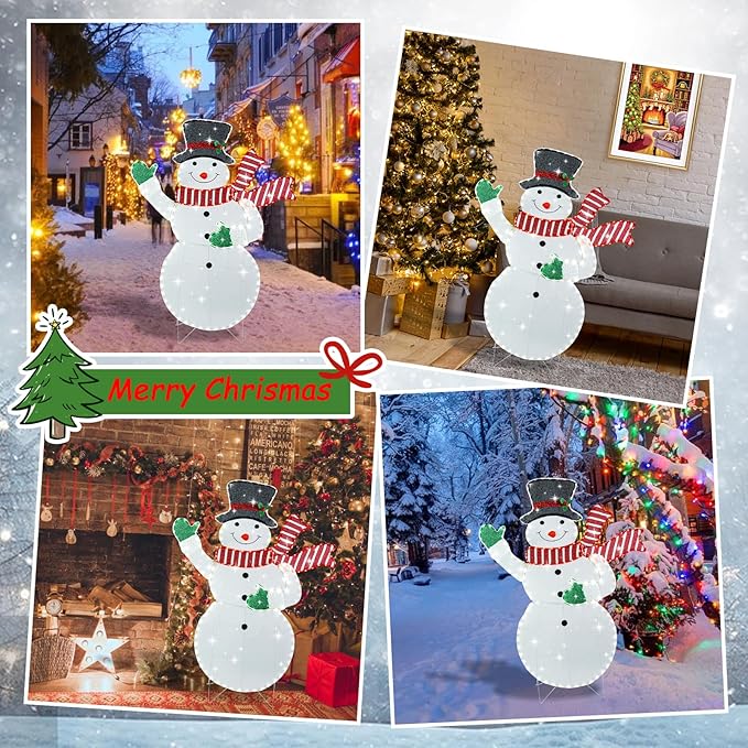 Lighted Snowman Christmas Decorations, Pre Lit White Neon Light Snowman Light Up Collapsible Snowman Christmas Decorations for Indoor Outdoor Garden Yard Lawn Holiday Party Decor