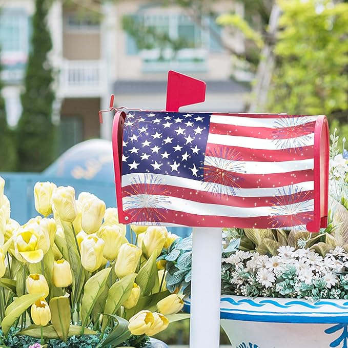 4th of July Mailbox Covers Magnetic Standard Size 21 X 25.5 Inch Patriotic American Flag Memorial Day Magnetic Mailbox Cover Wraps Post Box Cover Decoration Outdoor Garden Home Yard Outside