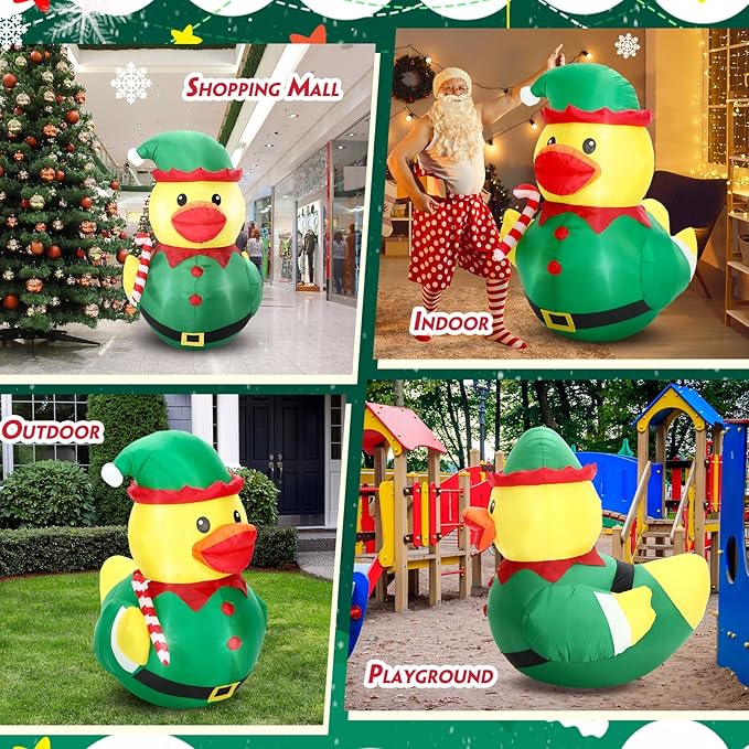 Leyndo 5FT Christmas Inflatables Decoration Outdoor Giant Christmas Elf Duck Inflatables Blow Up Duck with Build-in LEDs Lights for Xmas Party Mall Garden Patio Yard Lawn Indoor Outside Decor