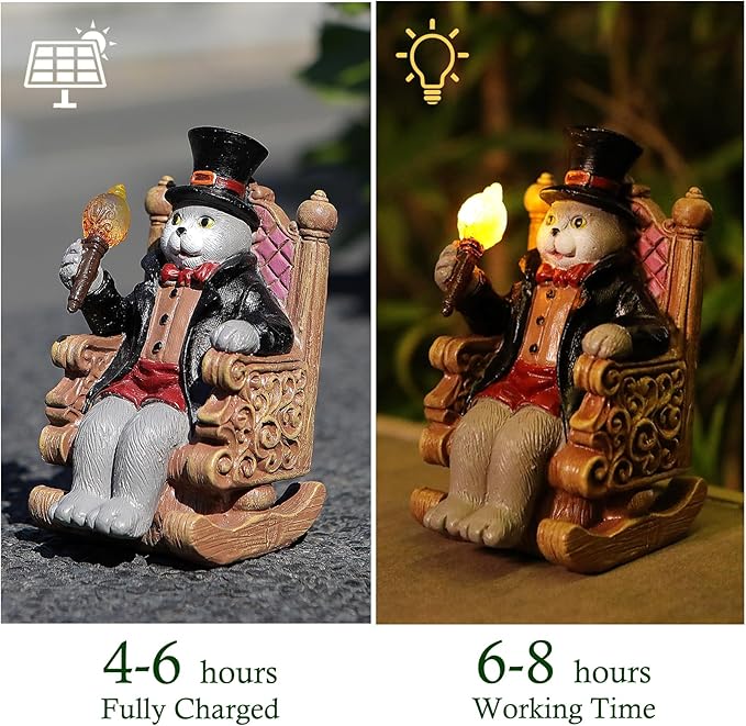 Whimsical Cat Garden Decor Statues Outdoor Solar Lights for Yard Art Outdoor Christmas Decoration Figurine Lawn Ornament - Unique Cat Lovers Gifts for Housewarming Gardening Women Mom Grandma