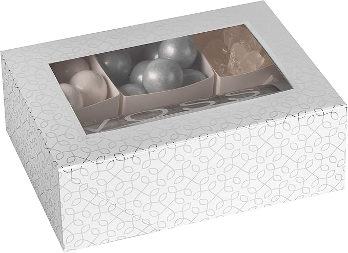 Hammont Window Box with Six Sections - 6 Pack - 7”x5”x2.5” - Silver Colored Versatile Bakery Boxes Perfect for sharing Snacks and Cookies | 6 Insert Sections Gift Boxes