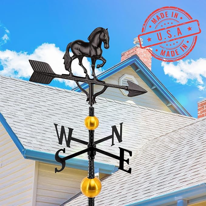 Montague Metal Products - Aluminum Deluxe 3D Horse Weathervane - Wind Vane Roof Metal Decor - Mount Included (4 to Choose from) - Hand Cast Aluminum (Black)