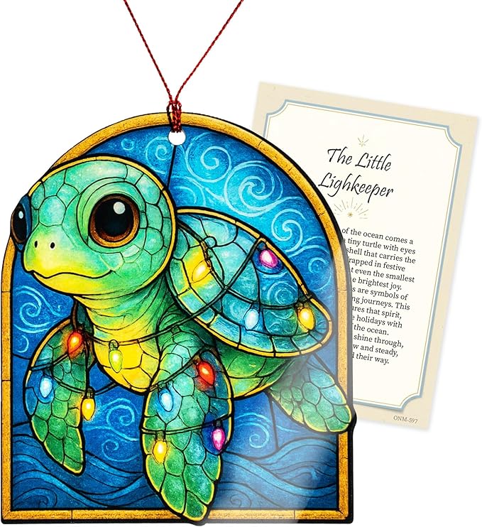 Turtle Gifts, sea Turtle orrnament,Gift for Women, Beach Gift, Coastal Gifts, Christmas Ornament 2025, Suncatcher Effect Stained Glass Window Hanging, car Hanging Accessories