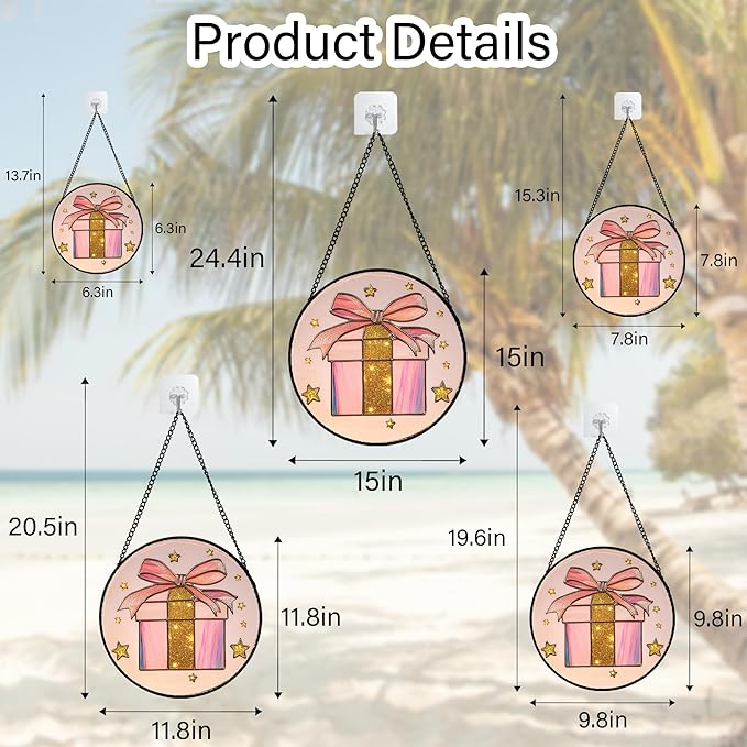 Stained Glass Window Hanging - Pink Gift Box Star Suncatcher for Doors Home Christmas Decoration Winter Sun Catcher Thanksgiving New Year Birthday Gifts for Women Men Mom Nana Girl 7.8 in