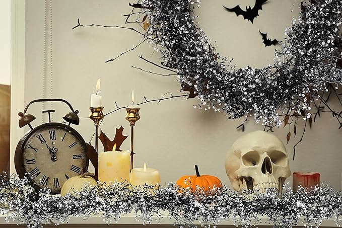 RECUTMS Black Garland Artificial Hanging Plants 2Pcs 5.6Ft Black Fake Garland Plant Greenery Faux Ferns Leaves Ivy Wreath for Halloween Thanksgiving Party Outdoor Indoor Garden Decor(Black White)
