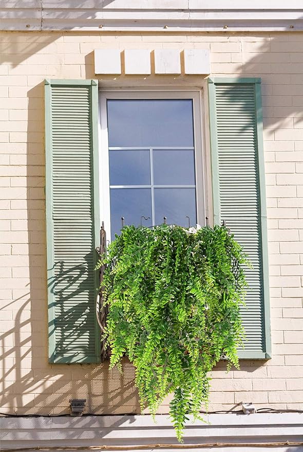 RECUTMS Hanging Artificial Plants 4Pcs UV Resistant Fake Boston Fern Realistic Faux Greenery Plastic Ivy Vines for Wall Home Room Garden Wedding Party Garland Outside Decoration(Green)