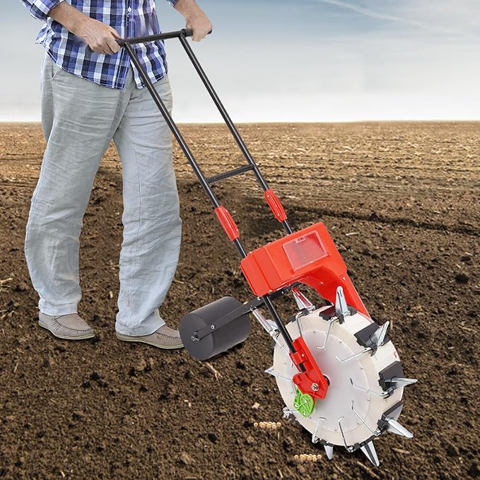 Manual Seeder Hand-Push Garden Seeder Roller Seeding and Fertilizer Applicator, Row Planter Corn Planter Seeder for Soy Peanut Corn Cotton Soybean, 10 Holes