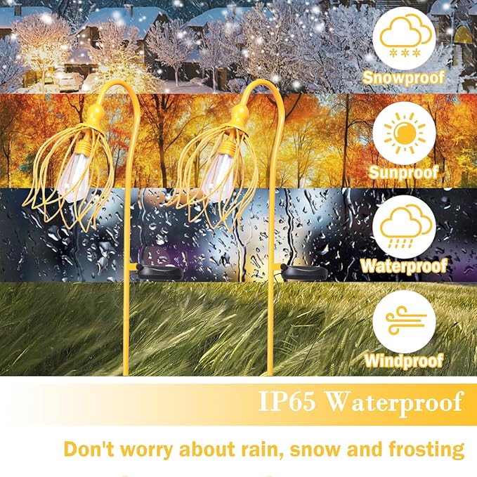 Solar Lights Outdoor Decorative Solar Wire Metal Flower Yard Stake Decorative Path Light for Walkway Pathway Lawn Patio Yard Decorations Yellow 2 Pack