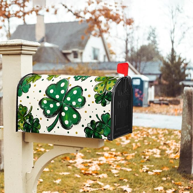 St. Patrick's Day Mailbox Covers Magnetic Standard Size 21 X 25.5 Inch Green Shamrock Magnetic Mailbox Cover St Patricks Day Mailbox Wraps Post Box Cover Decoration Outdoor Garden Home Yard