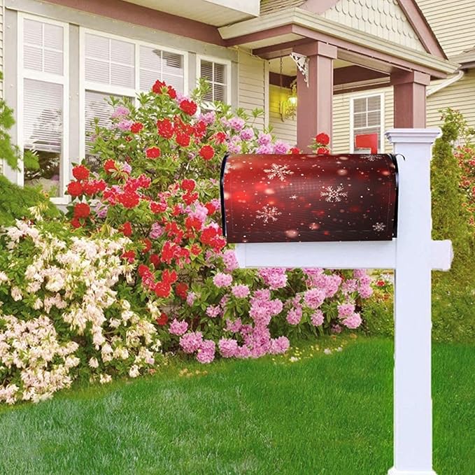 Festive Magnetic Mailbox Cover Red Snowflake Outdoor Mailbox Protector Holiday Seasonal Decorative Garden Yard Home Standard Size 21 x 18 Inch