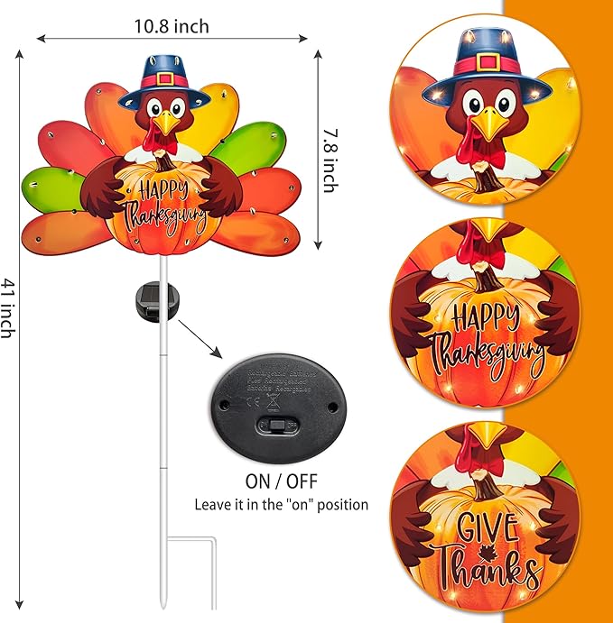 Hexagram Thanksgiving Decorations Outdoor, Solar Turkey Garden Stake Lights, 41 Inches Metal Turkey Give Thanks Decorations, Happy Thanksgiving Outdoor Decor Lights for Outside Yard Lawn Pathway