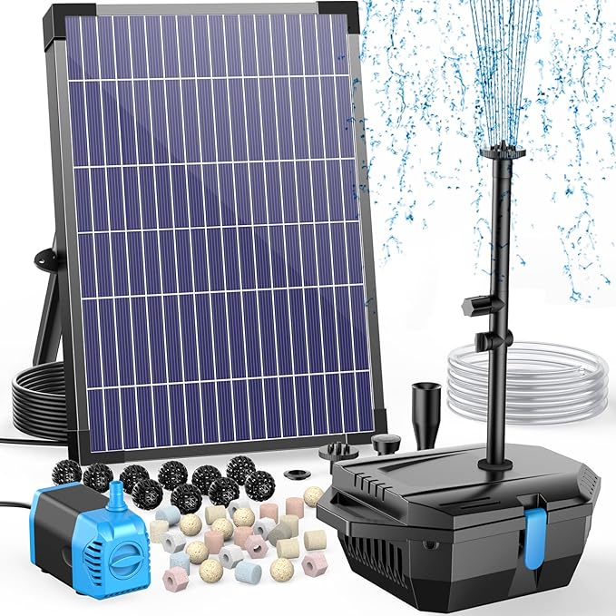 Antfraer Solar Pond Filter with Fountain Pump Kit, 12W Solar Pond Pump with Pond Filter for Outdoor Pond Garden Fountain Waterfall Water Feature