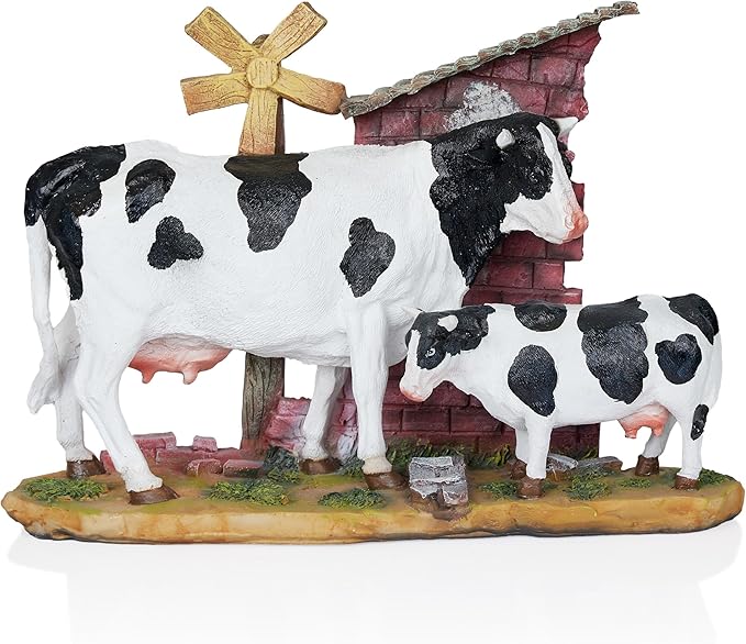 Alpine Corporation GDS188 Polyresin Cow and Calf Statue Decor, Stylish Statuary Decor for Garden, Patio, and Lawn, 11" H, Multicolor