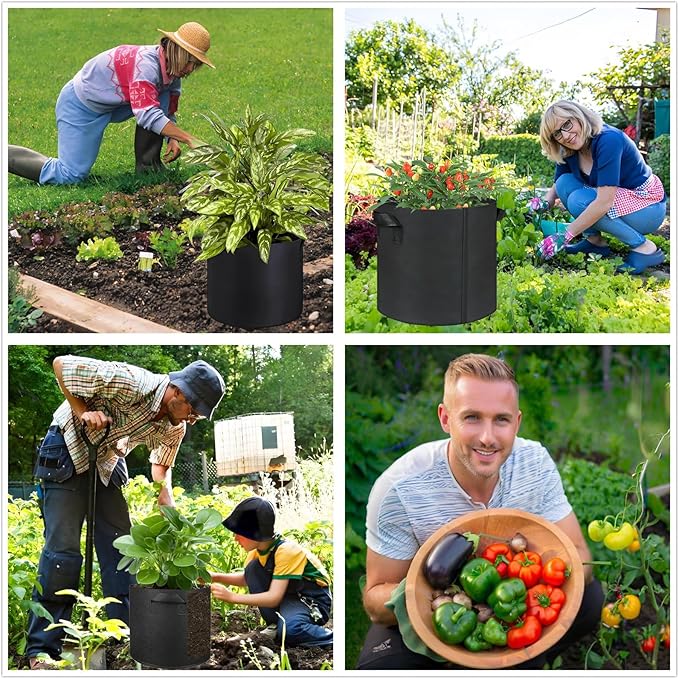 15-Gallon Grow Bags, (10 Pack) Thickened Aeration Fabric Growing Pots Planters with Handles for Planting Vegetables Plants, Black