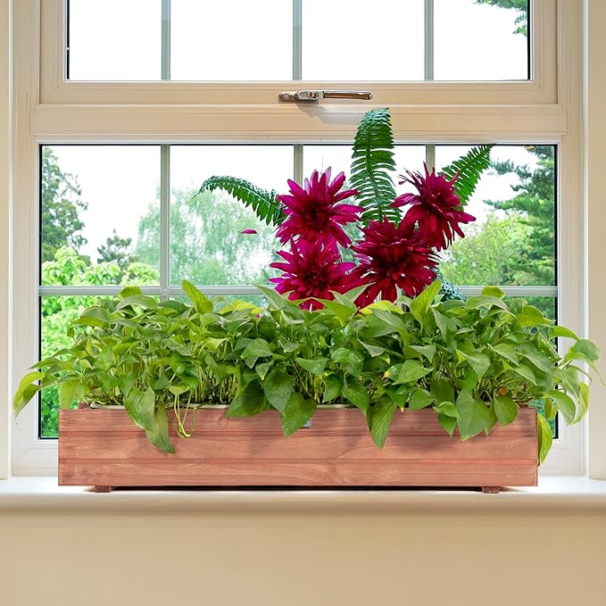 Giantex Raised Garden Bed Flower or Vegetable Planter Window Mounted Plant Box for Garden, Yard Wood Box for Planting (36" LX7 WX6 H)