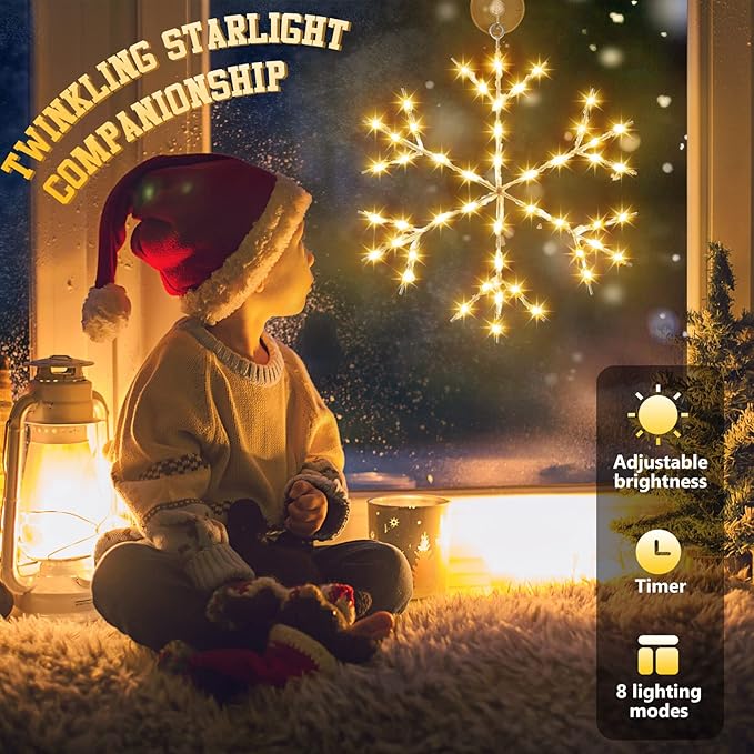 Tuanse 2 Pcs Christmas Silhouette Window Lights Christmas Snowflake Lights with Remote Control LED Lighted Snowflake Decorations Xmas for Window Wall (Warm White)