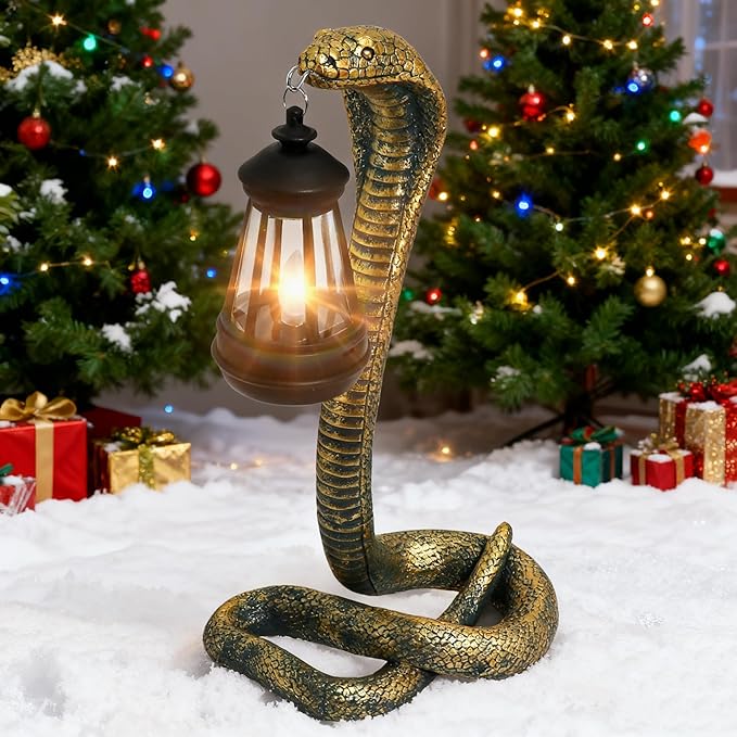 Solar Snake Garden Statue,11.22 Inch Snake for Yard Lawn Garden Patio Scary Decorations,Indoor Haunted House Prop and Christmas Home Party Decor (Bronze Colored)