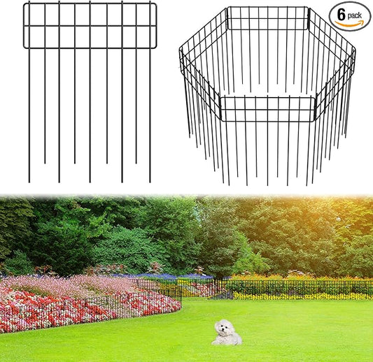 Garden Border Edging Fences, 12.32"*16.81" Decorative Fence Panel, Small Garden Fence Animal Barrier, No Dig Fences Barrier, Square 6 Pcs Black Metal Fencing, Dog Fencing Blocker for Yard, Flower Bed