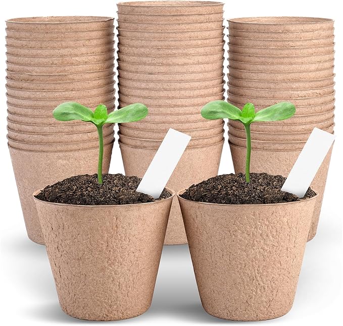 4 Inch Peat Pots, 50PCS Biodegradable Plant Starting Pots Round Nursery Pot, Garden Germination Nursery Pot Bonus 20 Plant Labels (4 Inch, 50P)