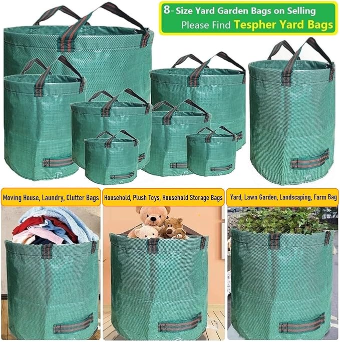 Professional 3-Pack 63 Gallon Lawn Garden Bags Large (D31,H19 inch) Yard Waste Bags w/Gardening Gloves, Standable Big Leaf Bag,Yard Debris,Lawn Trash Container,Grass Clippings Bags,Weeds Bag 4 Handles