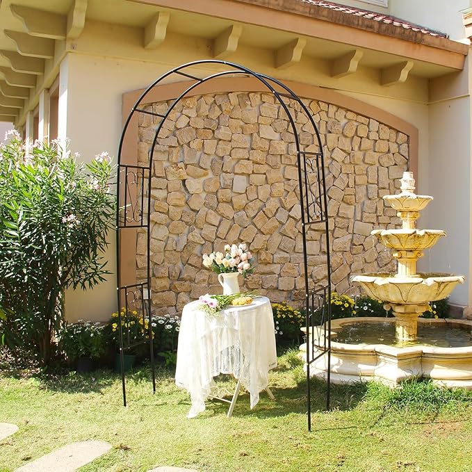 6.9ft H X 4.1ft W Metal Garden Arch Trellis, Garden Arbor for Climbing Plants, Wedding Arch Arbor for Lawn, Party, Backyard Decoration, Black