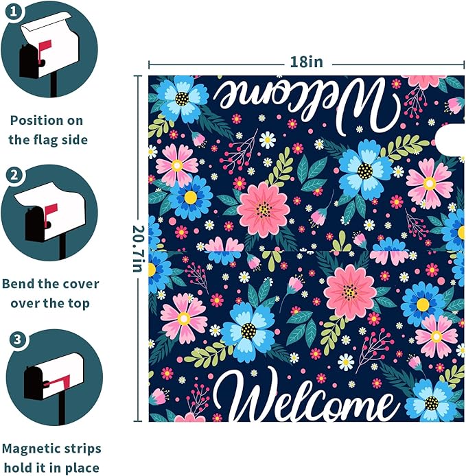 Spring Summer Flowers Mailbox Covers Magnetic Welcome Mailbox Cover Floral Magnetic Mailbox Cover Mailbox Wraps Standard Size 18" X 21" Holiday Garden Mailboxs Decorations for Outside