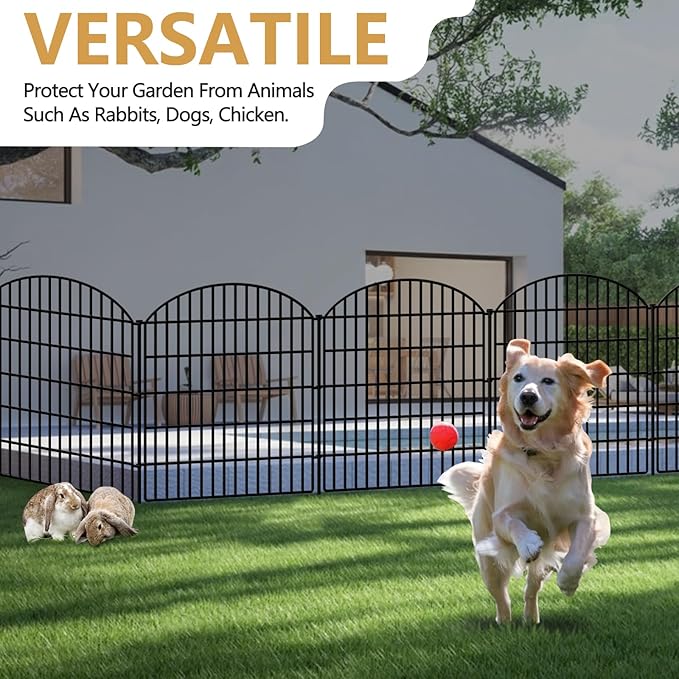 15 Panels Decorative Garden Fence, 33in (H) x 33.46ft (L) No Dig Dog Fences Outdoor for Yard, Rustproof Tall Metal Fencing Panels Animal Barrier Border for Rabbits, Patio Temporary Use