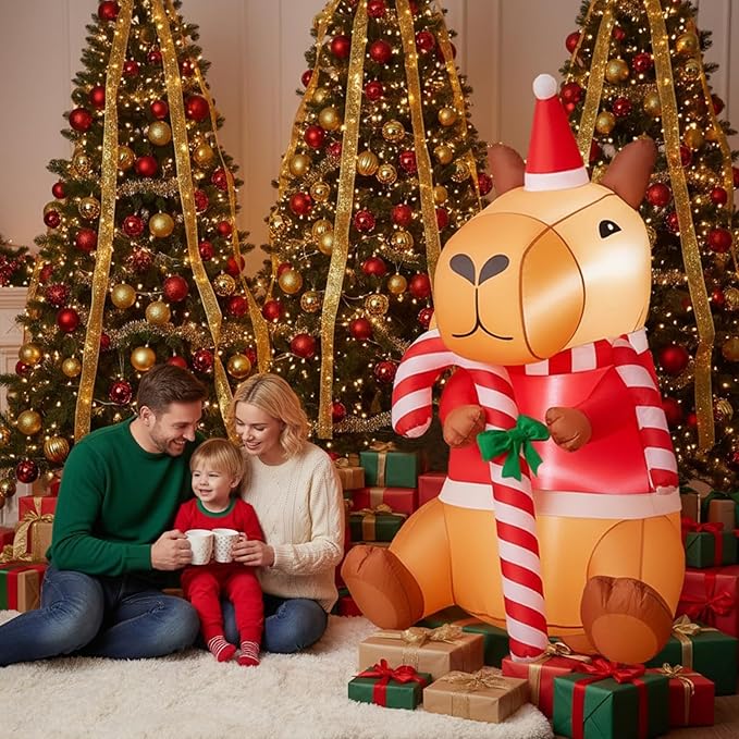 Shappy 6FT Capybara Inflatable Christmas Decoration - Large Blow Up Yard Decor with Built-in LED Lights, Cute Outdoor Indoor Xmas Display for Lawn, Garden, Party