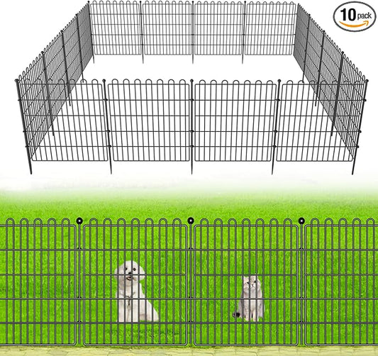 10 Panels No Dig Decorative Garden Fence for Yard, 24 in(H) X 20 ft(L) Animal Barrier Fencing for Outdoor Dog, Metal Portable Garden Fences for Borders, Pets, Landscape, Temporary Fence