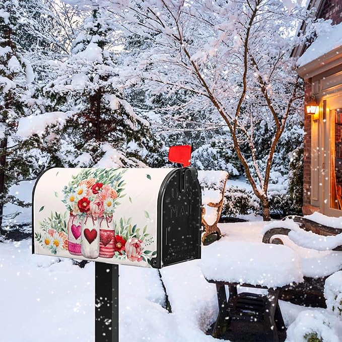 Mother’s Day Mailbox Covers Spring Floral Mailbox Cover Beautiful Jar Post Letter Box Cover Magnetic Standard Size 21x18 inch Decorations for Outside Garden for Mom