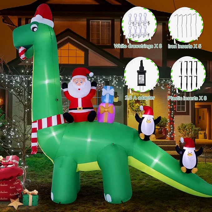 13ft Christmas Inflatable Outdoor Decorations, Dinosaur Back Santa Claus Inflatable Decorations with LED Lights for Indoor Outdoor Patio Garden Christmas Decorations