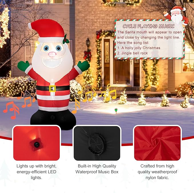 eUty 8ft Christmas Inflatable Outdoor Decoration Lighted Musical Santa Decor Waterproof Christmas Blow Up Yard Decorations for Xmas Holiday Party Yard Garden Lawn Decor
