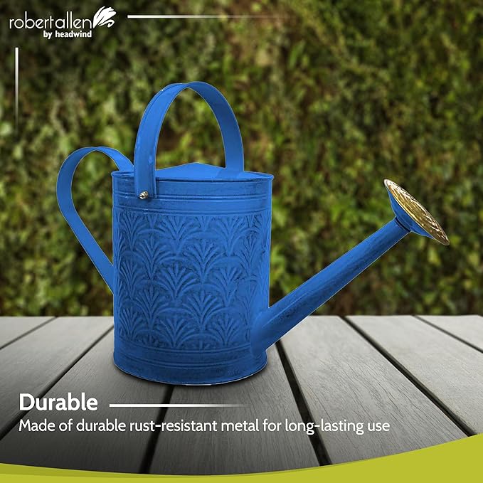 Headwind Aurora Oceanside Blue Metal Watering Can 2 Gallon – Galvanized Vintage Large Watering Metal Can for Indoor & Outdoor Garden Use by Robert Allen