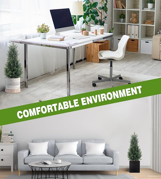 Two 2FT Tall Artificial Evergreen Trees, Beautiful and Realistic Human-Potted False Cypress, an Evergreen Plant for Home Porch Decoration,suitable for interior, office, living room and room decoration