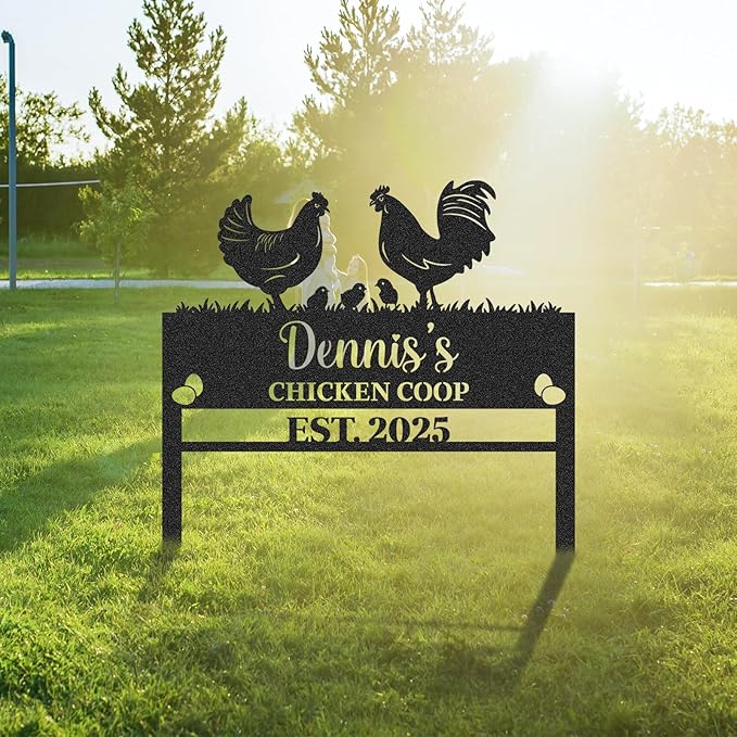 Personalized Metal Chicken Coop Sign, Custom Name Chicken Coop Signs for Outside, Decorative Garden Stakes, Metal Yard Art, Backyard Farmhouse Decor, Chicken Gifts for Women Man Color08