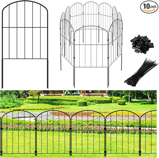 Decorative Garden Fence 24in (H) x 10.5ft (L), 10 Panels No Dig Garden Fencing Animal Barrier for Dogs Rabbits Arched Flower Bed Edging, Metal Wire Border Panel for Outdoor Patio Yard Decor