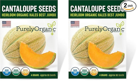Organic Cantaloupe Seeds (Hales Best Jumbo) - Approx 80 Seeds - USDA Organic, Non-GMO, Open Pollinated, Heirloom, USA Origin (Pack of 2)
