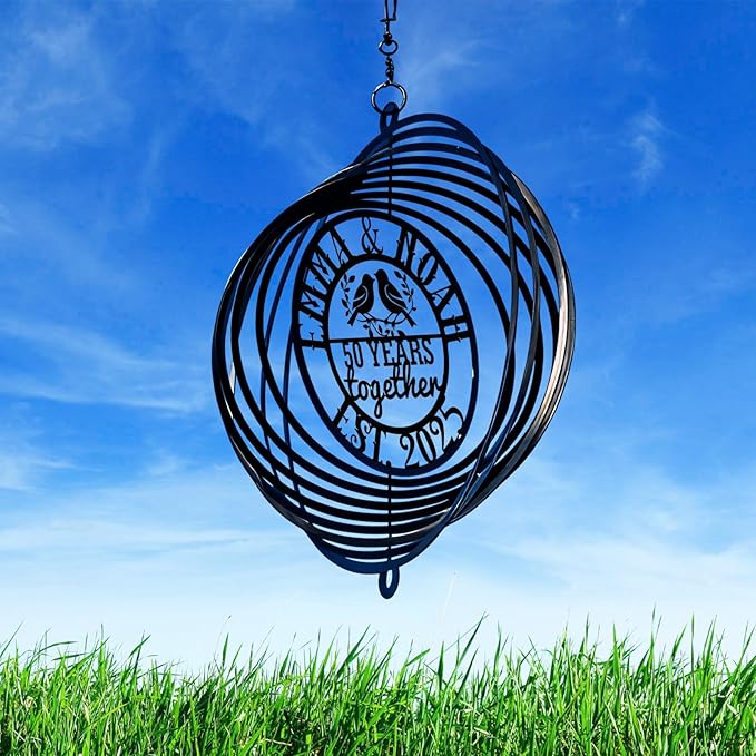 Personalized Metal Wind Spinners, Custom Name Garden Wind Spinners, Hanging Outdoor Decor, Yard Art, Hanging Wind Spinner for Indoor Lawn Patio Porch, for Couple Parents Color11