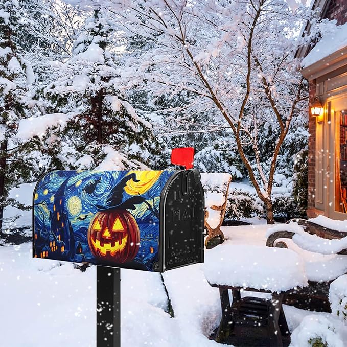 Halloween Mailbox Covers Magnetic Standard Size 21x18 inch Pumpkin Lanterns Post Letter Box Cover Scary Night Mailbox Wrap Castle Witch Forest Fall Autumn for Outside Garden Yard Decor