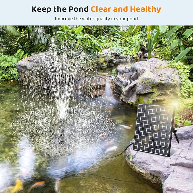 Antfraer 25W Solar Pond Filter with Fountain Pump, Pond Filters for Outdoor Ponds with 16.5Ft Cord Length/6.6Ft Tubing for Ponds, Fish Tank, Wildlife Garden, Fountains, Waterfall Water Feature