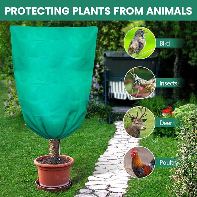 Plant Covers Freeze Protection, 2 Packs 47"W x 70"H Large Frost Cloth Blankets 2.47oz/yd² with Zipper Drawstring, Reusable Frost Tree Covers Shrub Jackets for Winter Outdoor Plants Potted Fruit Tree