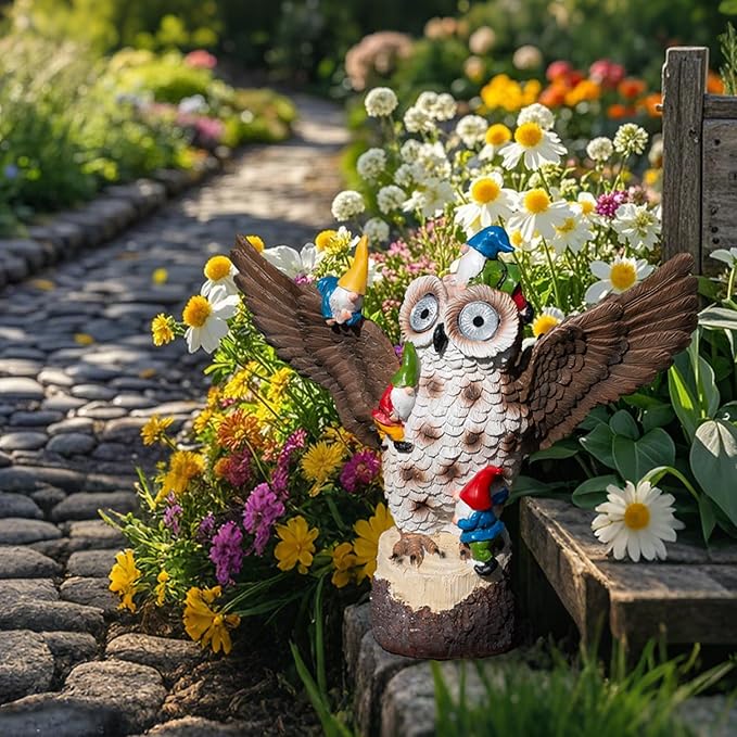 Natelf Solar Owl Garden Statue Light Outdoor Decor with LED Bird Yard Art, Waterproof Lawn Ornaments for Yard, Patio, Garden - Cute Birthday Gift for Women, Mom, Grandma