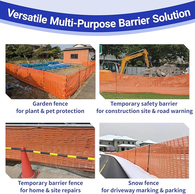 4' X 100' Safety Fence Orange Plastic Mesh Fence Roll for Temporary Construction Barrier Fence Snow Fence, Road Safety Warning Fencing Garden Netting Animal Barrier,Crowd Control