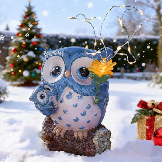 Solar Garden Statues Outdoor Decor, Fairy Owl Statue Garden Decor, Resin Yard Decorations Outdoor for Patio, Porch, Balcony, Lawn Ornaments, House Warming Birthday Gifts for Mom Women Grandma
