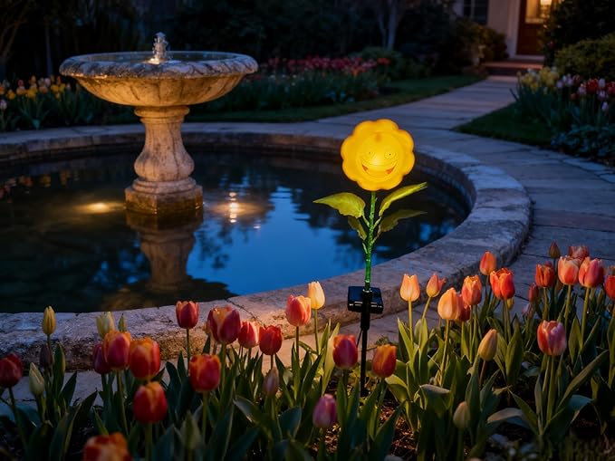 Single Pack Personified Bobble Face Wind Spinners Sunflower Solar Light Outdoor with Funny Smiling Face - Garden Decor Gift, Waterproof Auto-On/Off Pathway, Lawn, Yard Stake Light for Decorations